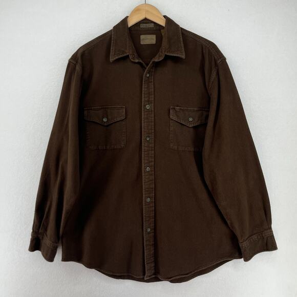ST JOHNS BAY Shirt Mens LT Tall Chamois Flannel Button Up Cotton Brown VTG - Picture 2 of 16